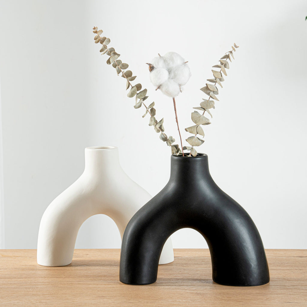 Table Art Black Ceramic Soft Arch Vase - 9'' x 3 1/4'' x 8'' - 1 count box