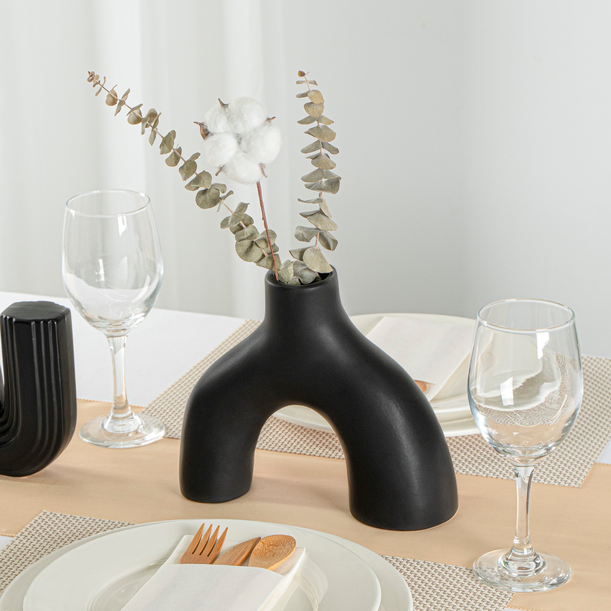 Table Art Black Ceramic Soft Arch Vase - 9'' x 3 1/4'' x 8'' - 1 count box