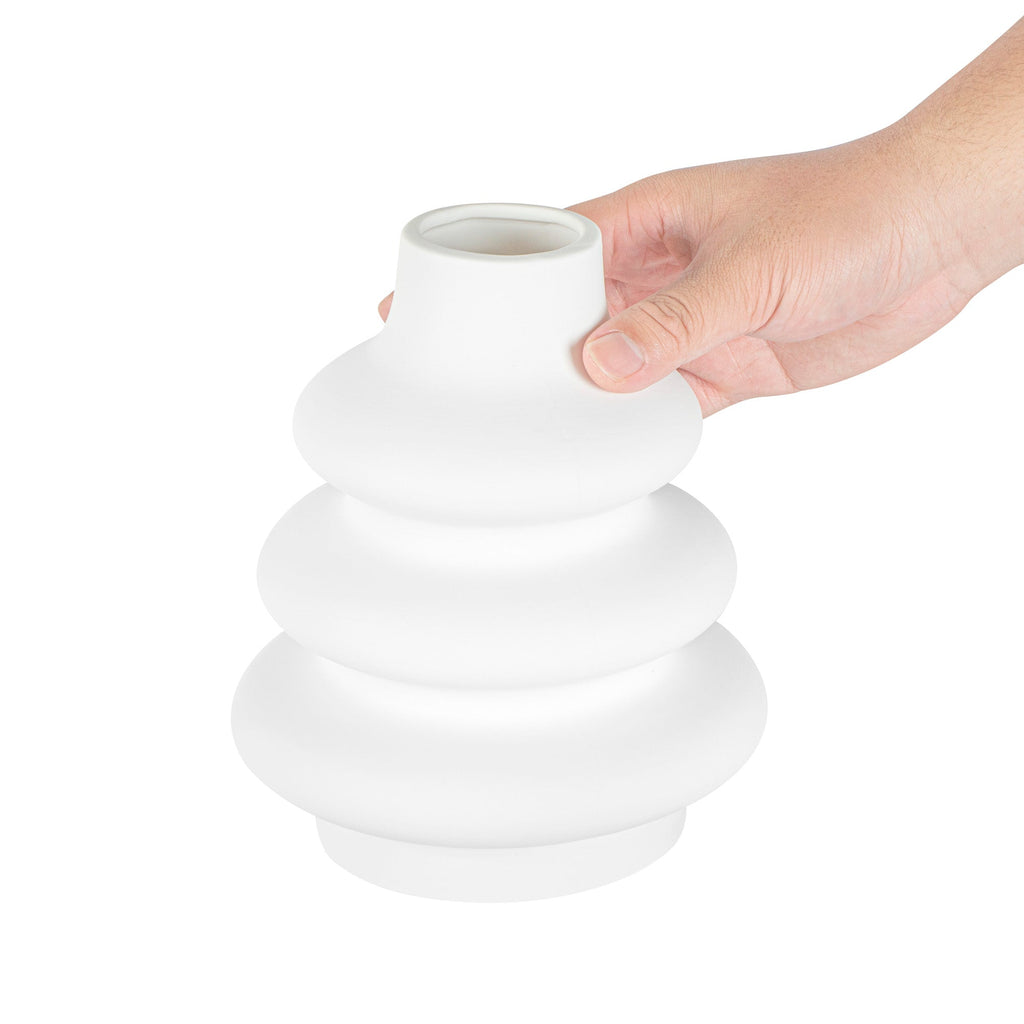 Table Art White Ceramic Stacked Vase - 6 3/4'' x 6 3/4'' x 8'' - 1 count box