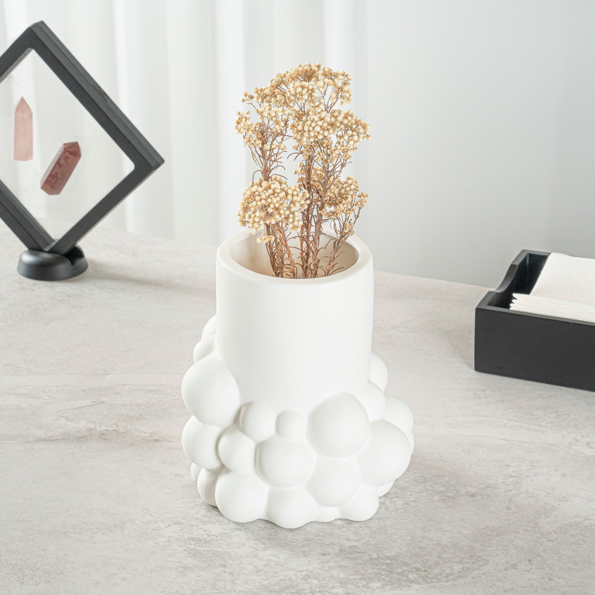 Table Art White Ceramic Cylinder Bubble Vase - 6'' x 5 3/4'' x 6 1/2'' - 1 count box
