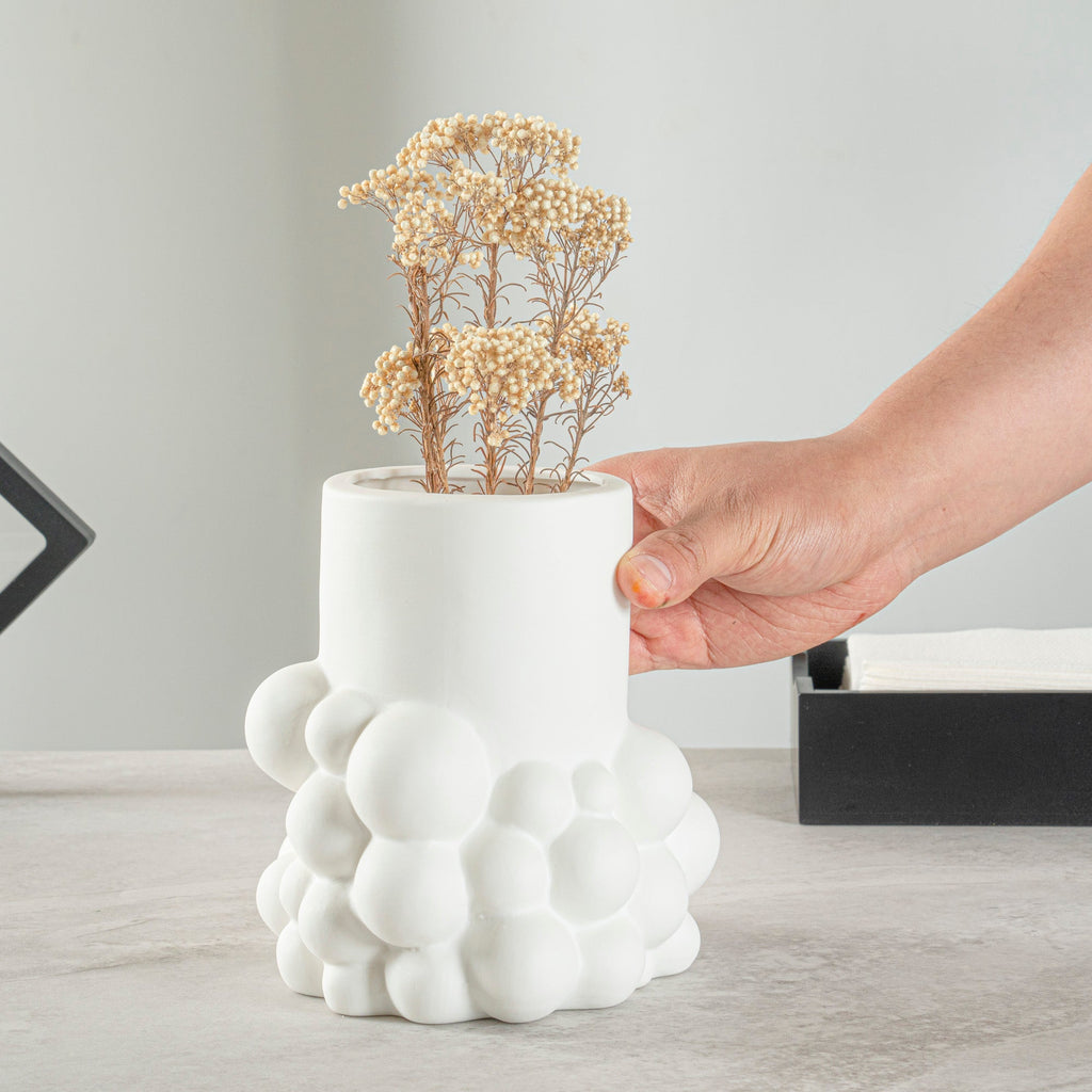 Table Art White Ceramic Cylinder Bubble Vase - 6'' x 5 3/4'' x 6 1/2'' - 1 count box