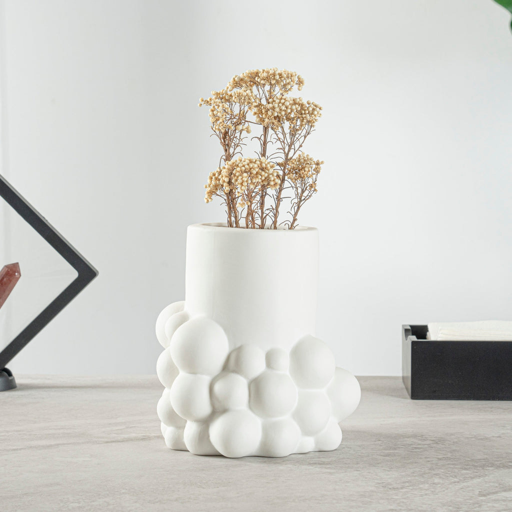 Table Art White Ceramic Cylinder Bubble Vase - 6'' x 5 3/4'' x 6 1/2'' - 1 count box