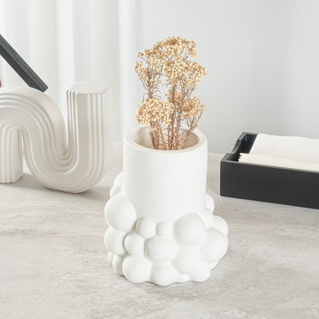 Table Art White Ceramic Cylinder Bubble Vase - 6'' x 5 3/4'' x 6 1/2'' - 1 count box