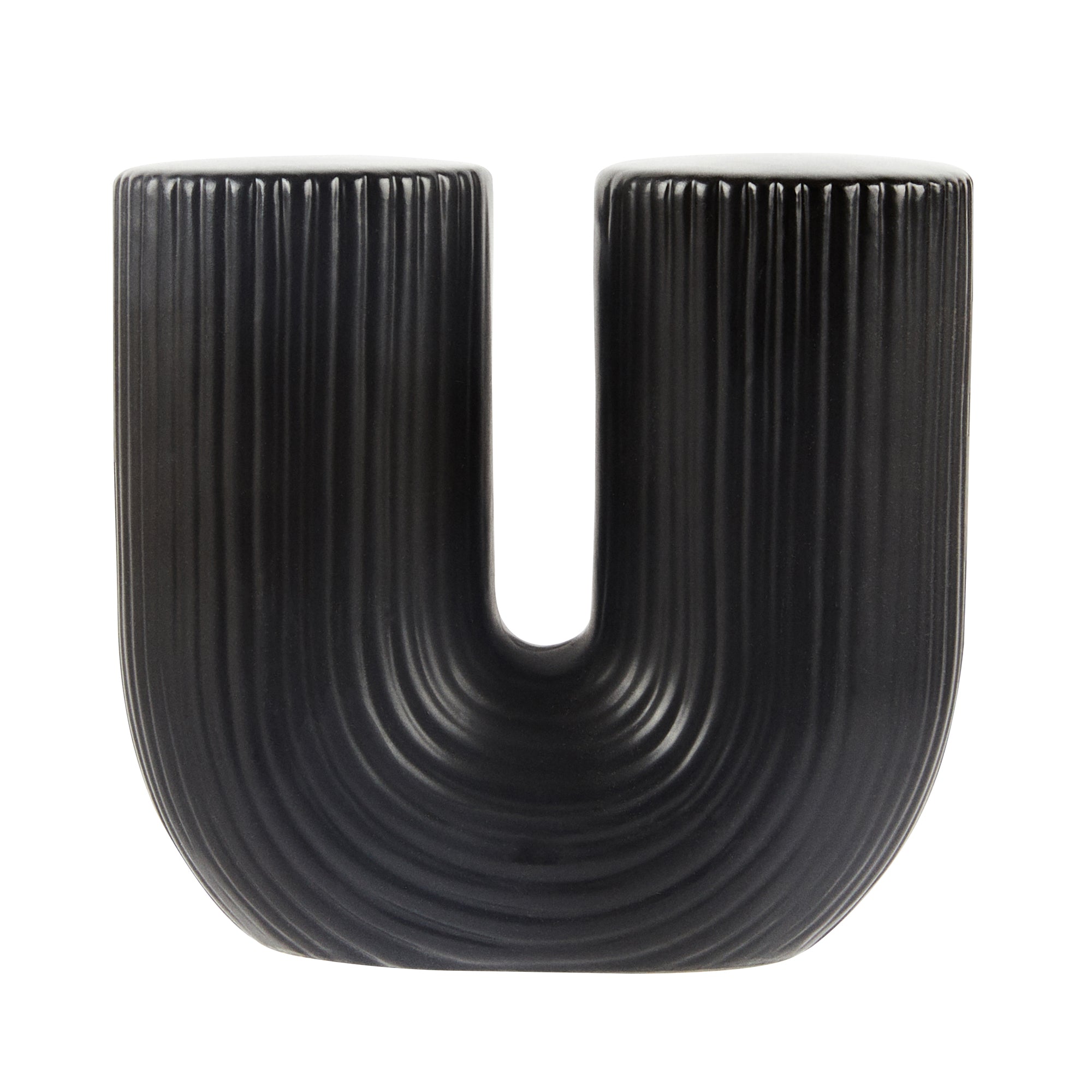Table Art Black Ceramic U-Shaped Vase - 5 3/4'' x 2 3/4'' x 5 1/2'' - 1 count box