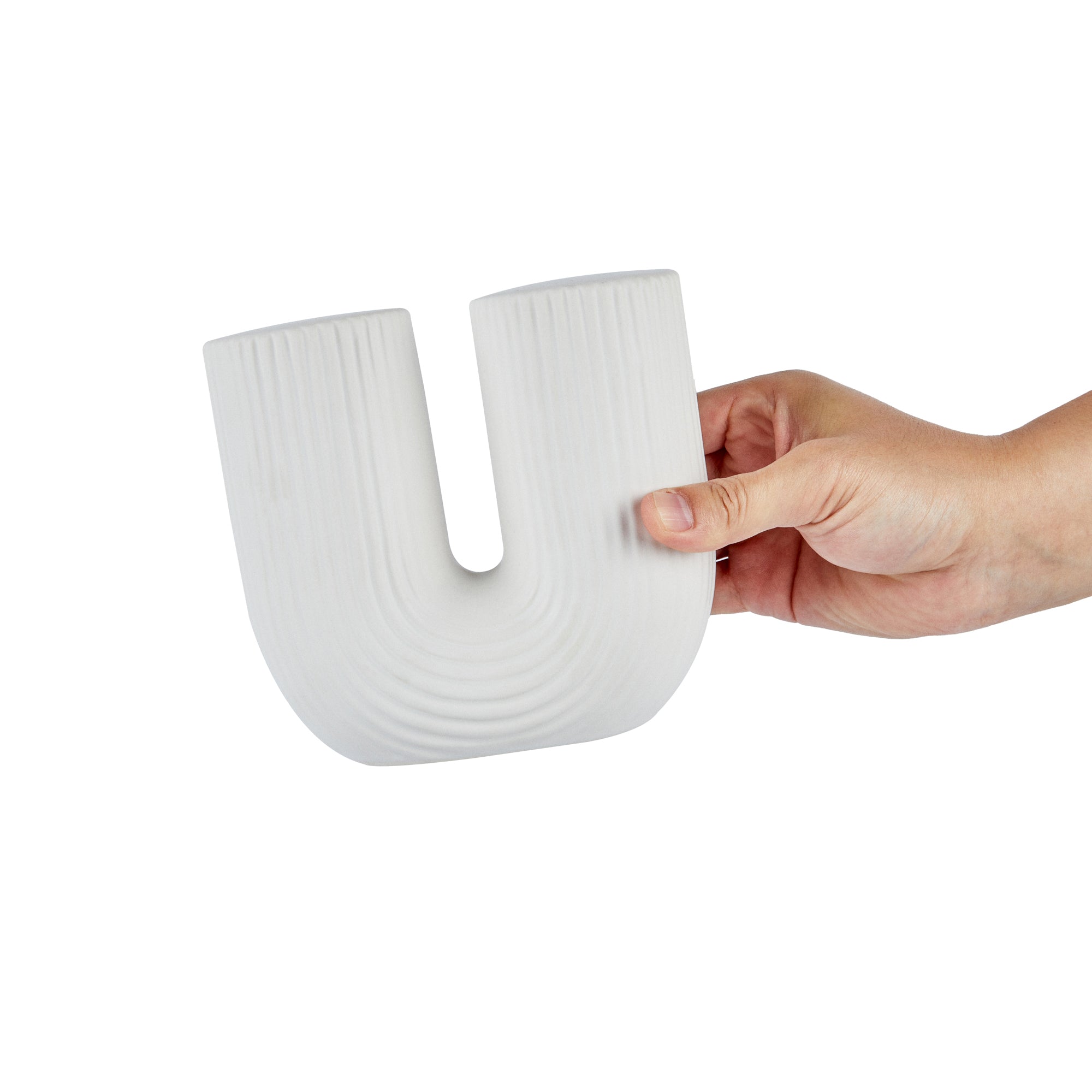 Table Art White Ceramic U-Shaped Vase - 5 3/4'' x 2 3/4'' x 5 1/2'' - 1 count box