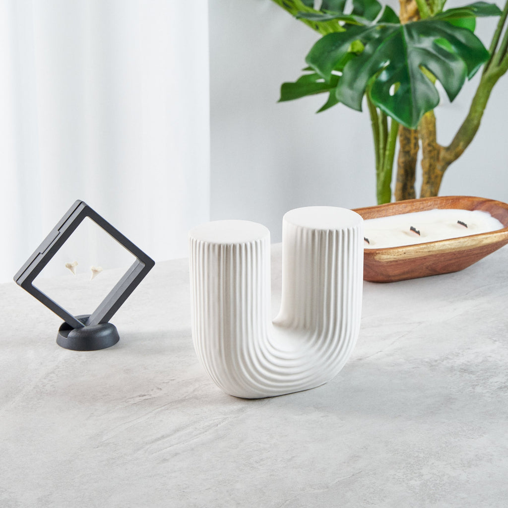 Table Art White Ceramic U-Shaped Vase - 5 3/4'' x 2 3/4'' x 5 1/2'' - 1 count box