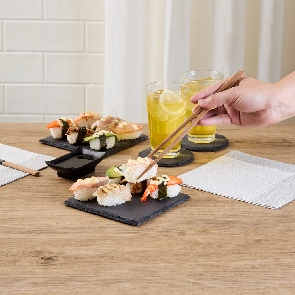 Stone Tek Square Black Slate Appetizer / Tasting Plate - 6" x 6" - 10 count box