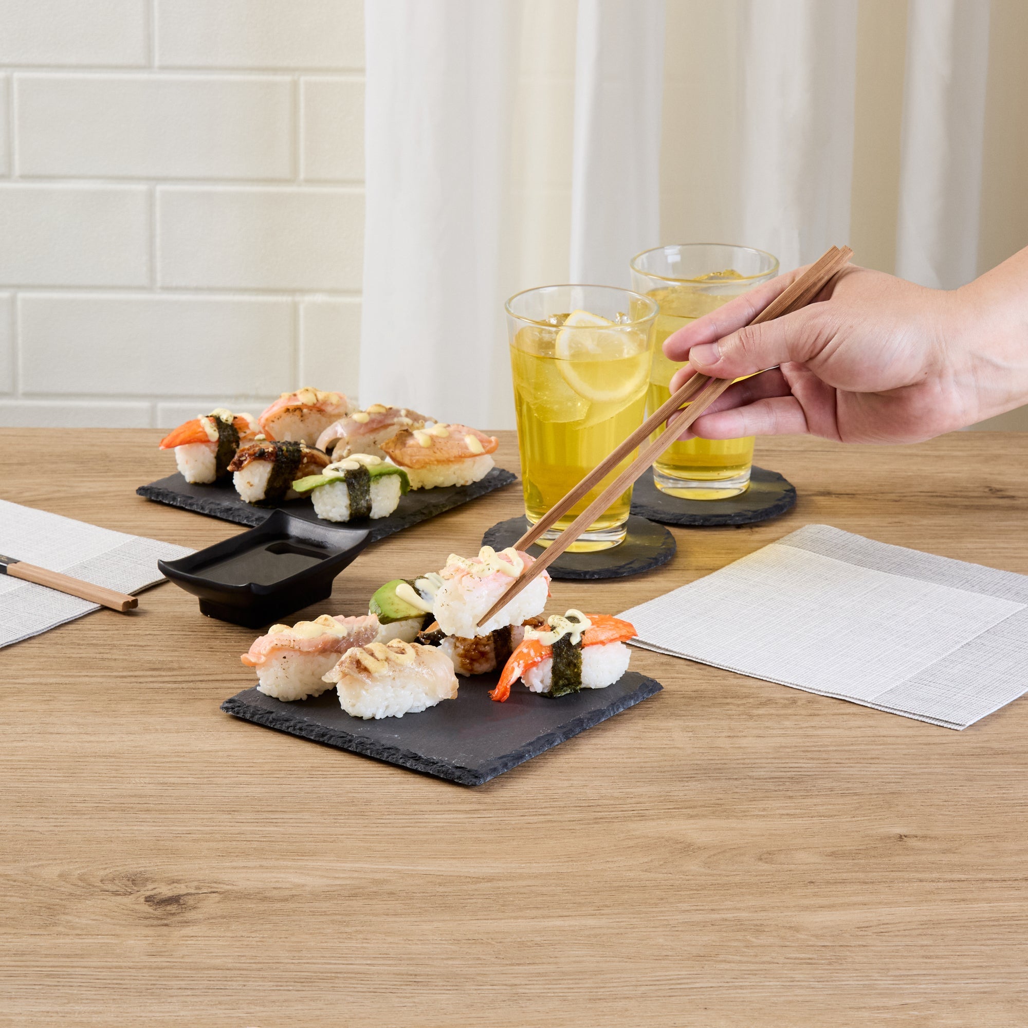 Stone Tek Square Black Slate Appetizer / Tasting Plate - 6" x 6" - 10 count box