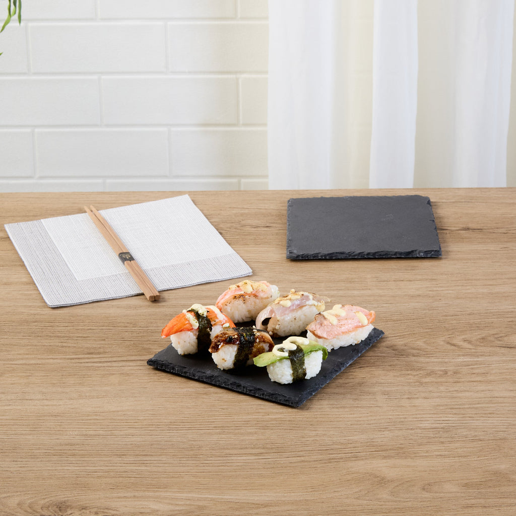 Stone Tek Square Black Slate Appetizer / Tasting Plate - 6" x 6" - 10 count box