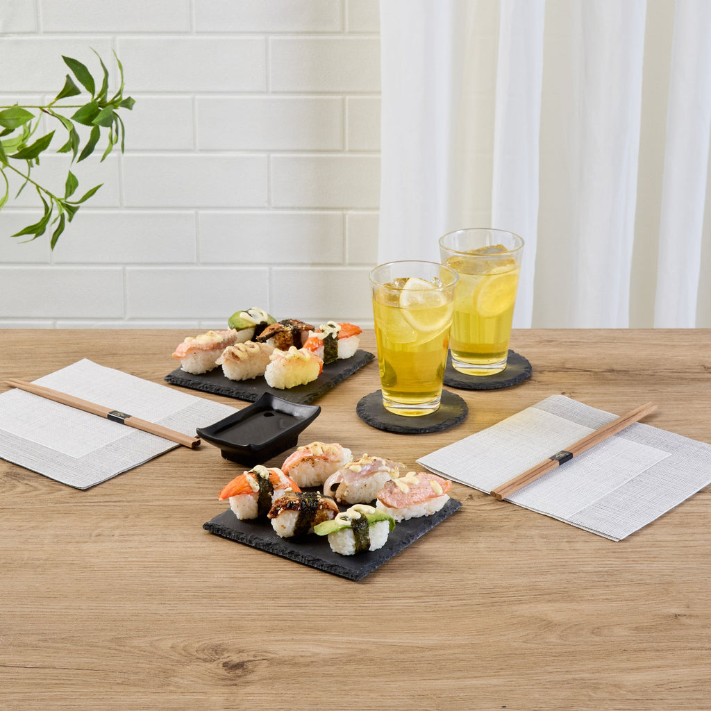 Stone Tek Square Black Slate Appetizer / Tasting Plate - 6" x 6" - 10 count box