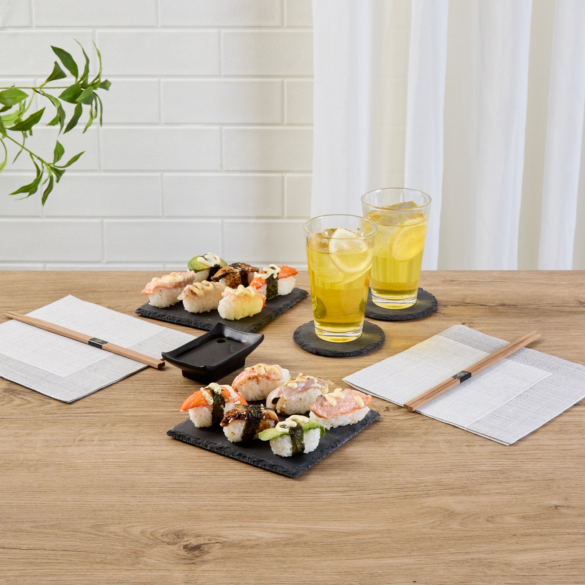 Stone Tek Square Black Slate Appetizer / Tasting Plate - 6" x 6" - 10 count box