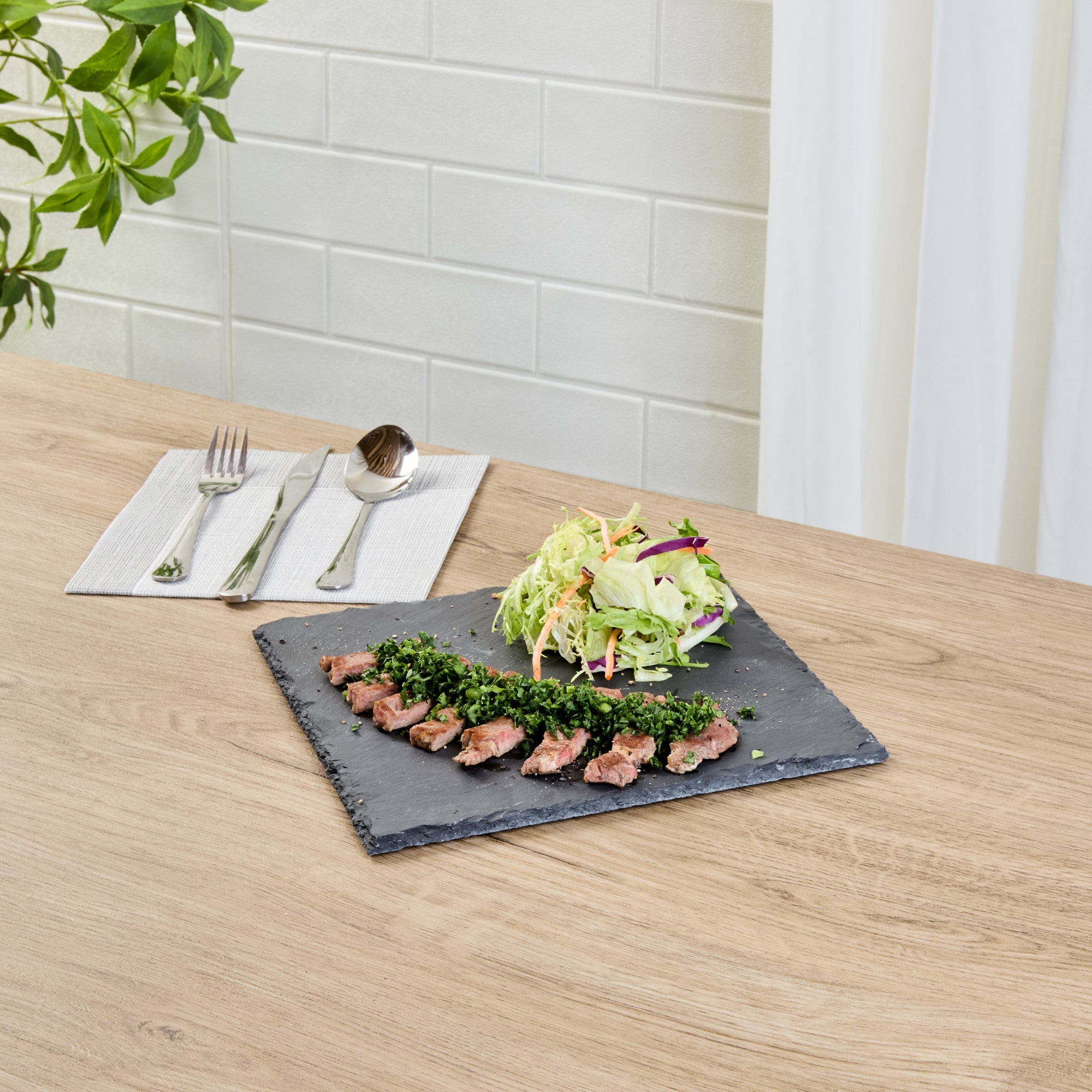 Stone Tek Square Black Slate Serving Plate - 10" x 10" - 4 count box