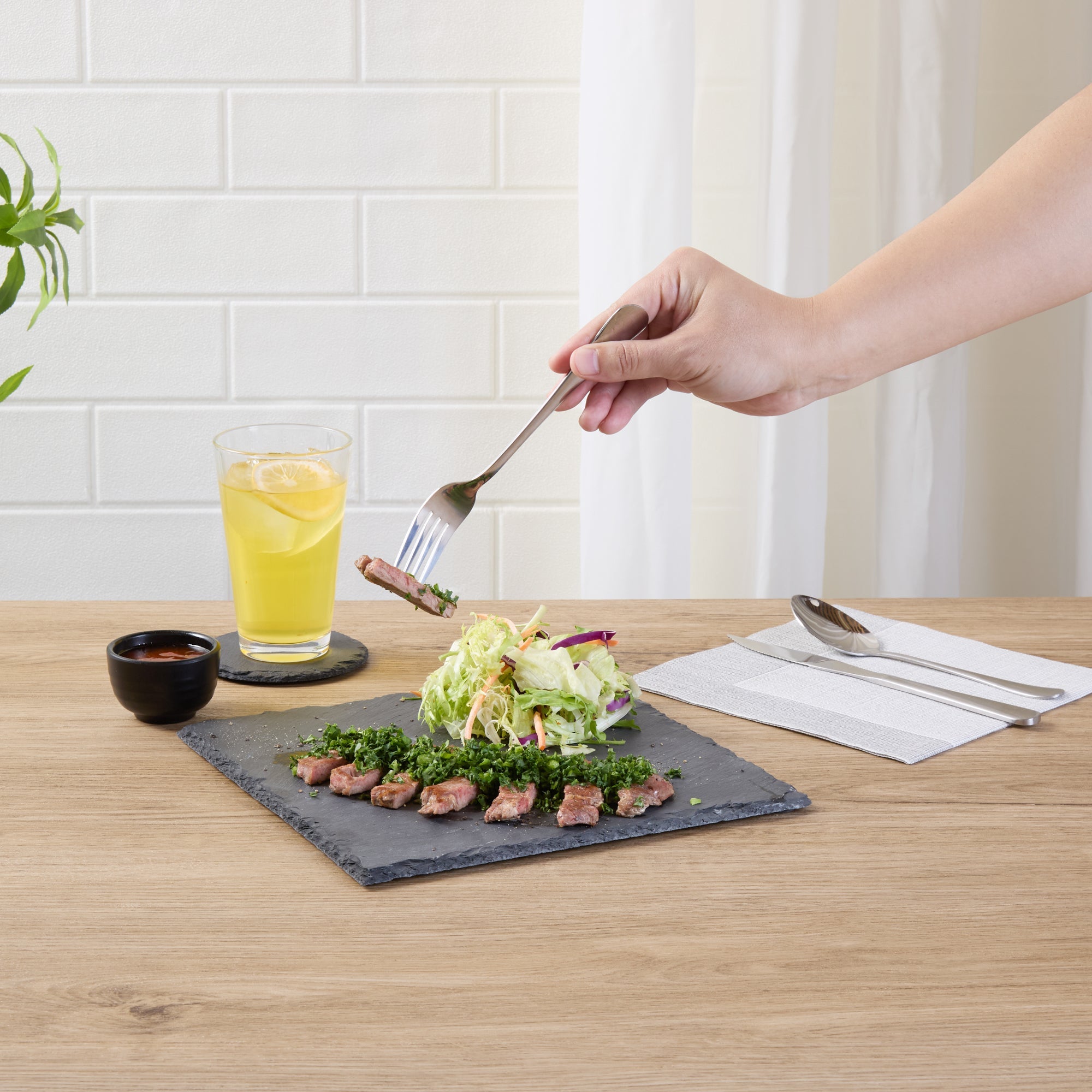 Stone Tek Square Black Slate Serving Plate - 10" x 10" - 4 count box