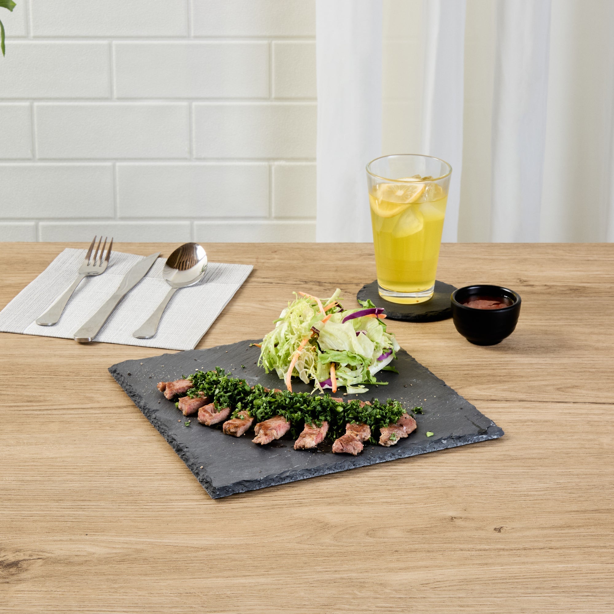 Stone Tek Square Black Slate Serving Plate - 10" x 10" - 4 count box