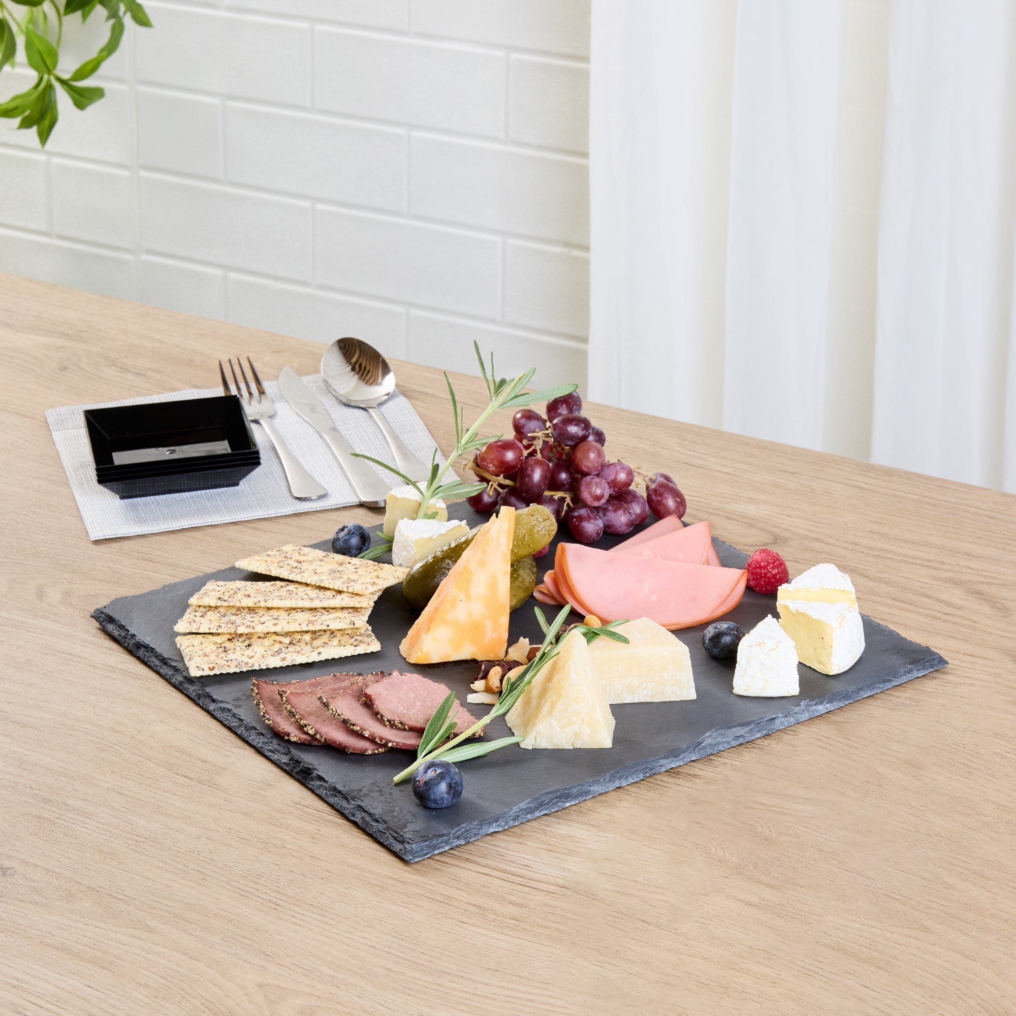 Stone Tek Square Black Slate Serving Tray - 12" x 12" - 4 count box