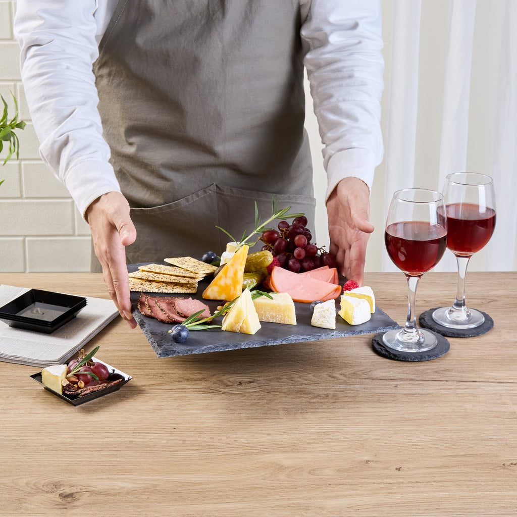 Stone Tek Square Black Slate Serving Tray - 12" x 12" - 4 count box