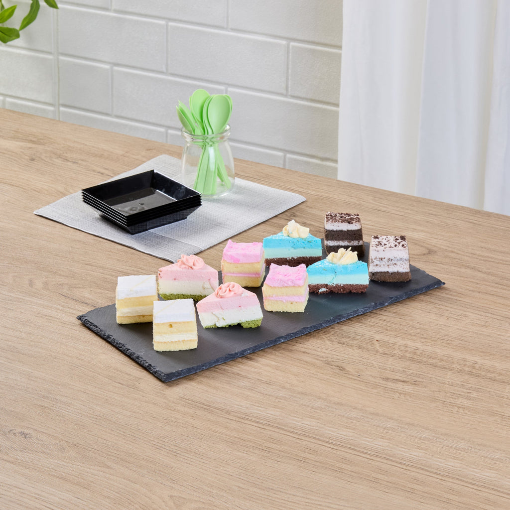 Stone Tek Rectangle Black Slate Serving Tray - 11 3/4" x 6" - 4 count box