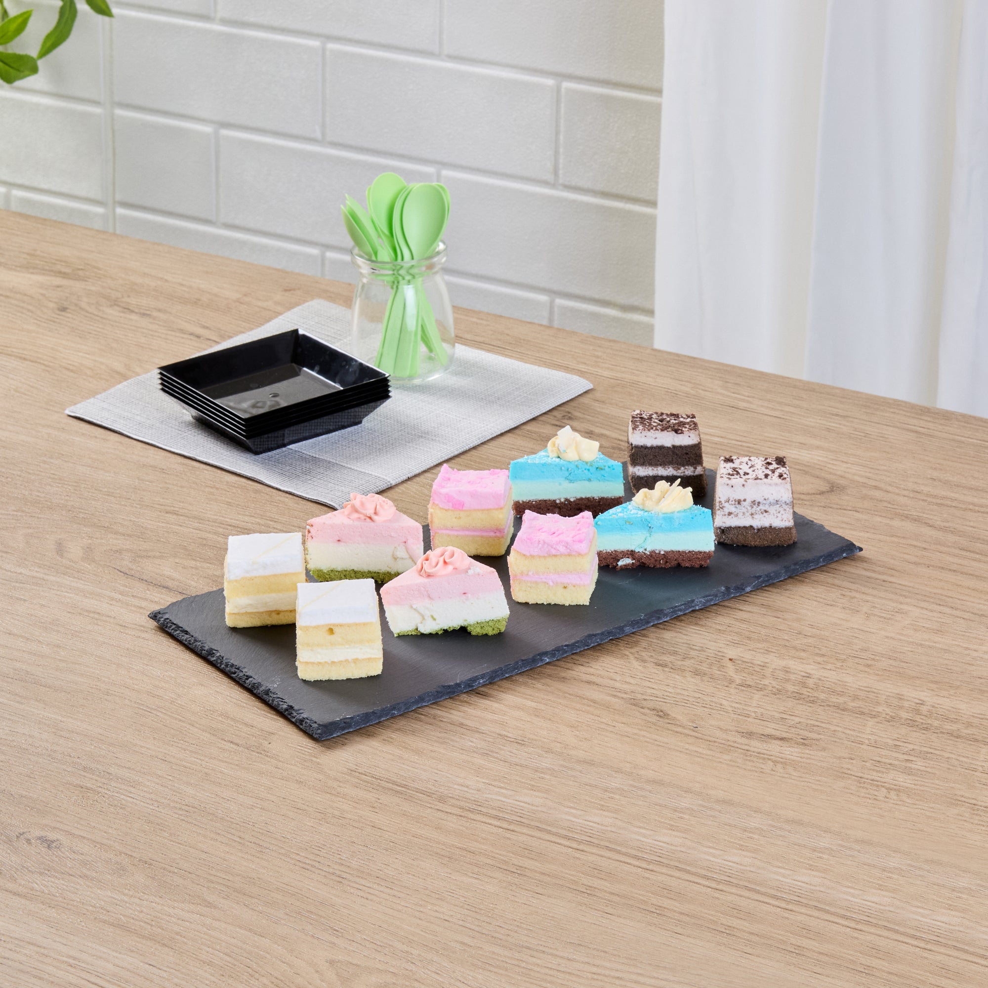 Stone Tek Rectangle Black Slate Serving Tray - 11 3/4" x 6" - 4 count box