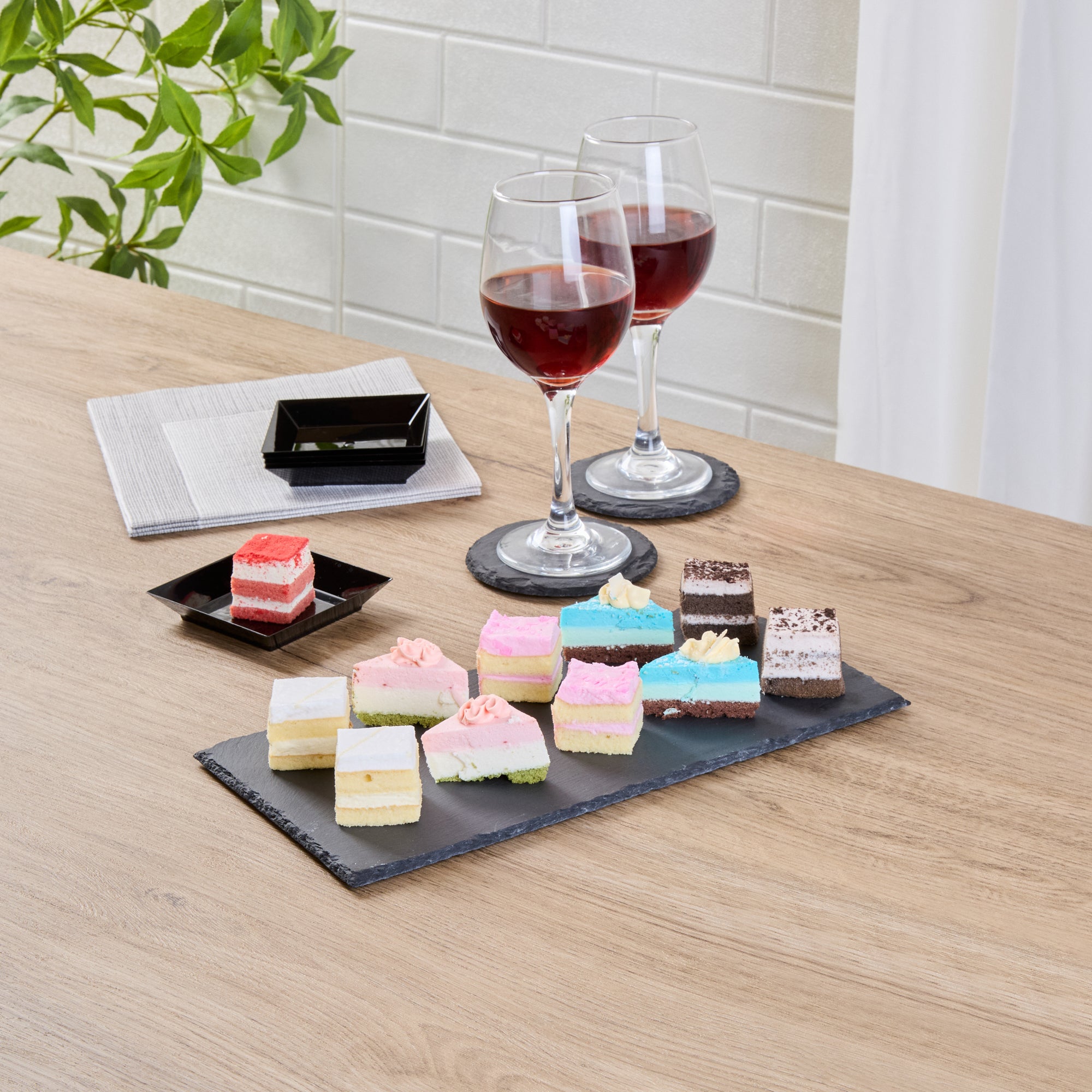 Stone Tek Rectangle Black Slate Serving Tray - 11 3/4" x 6" - 4 count box
