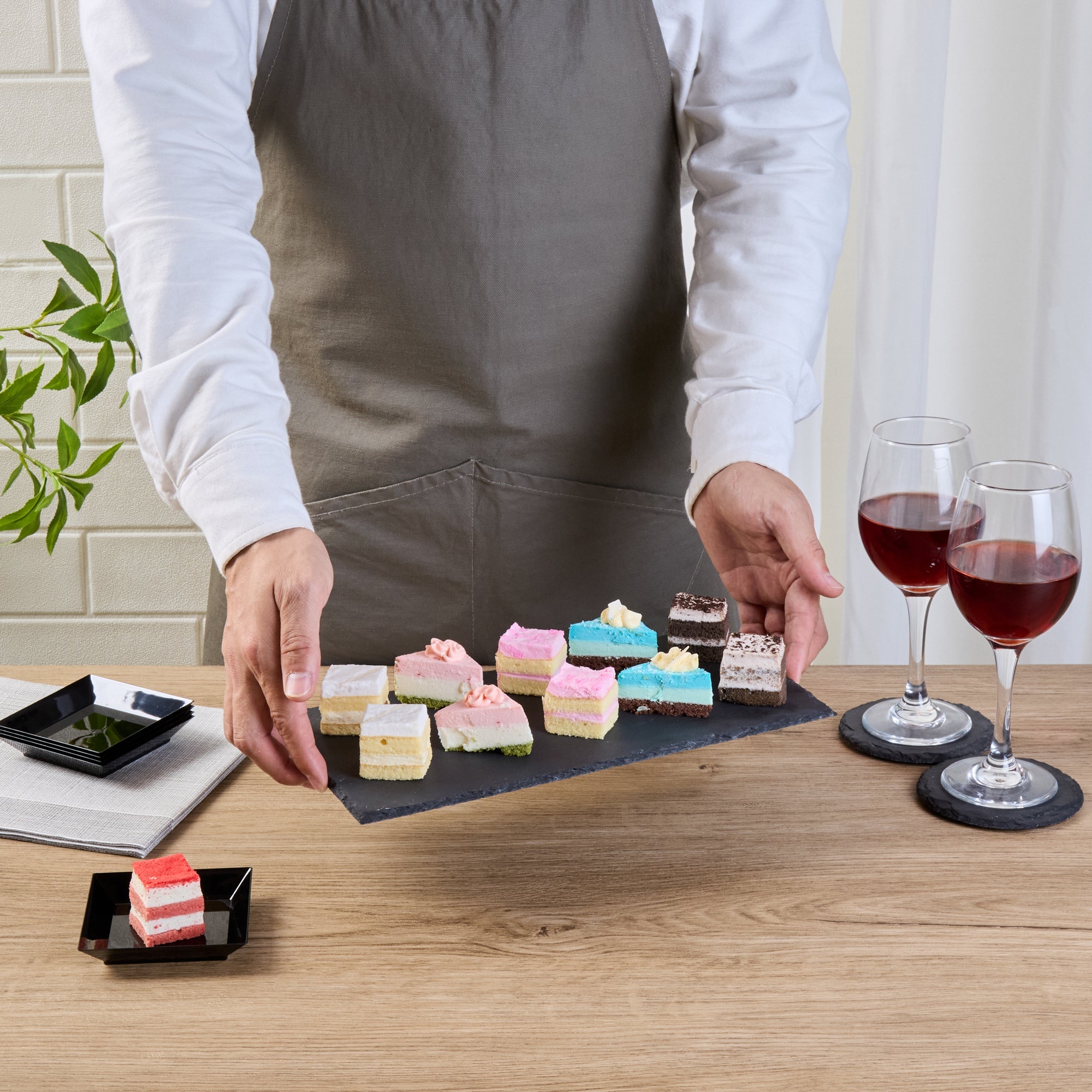 Stone Tek Rectangle Black Slate Serving Tray - 11 3/4" x 6" - 4 count box