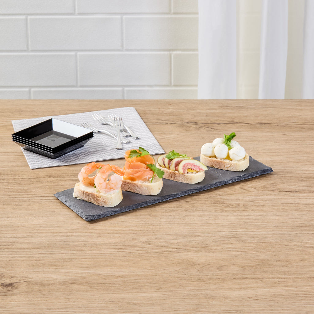 Stone Tek Rectangle Black Slate Serving Tray - 11 3/4" x 4" - 4 count box