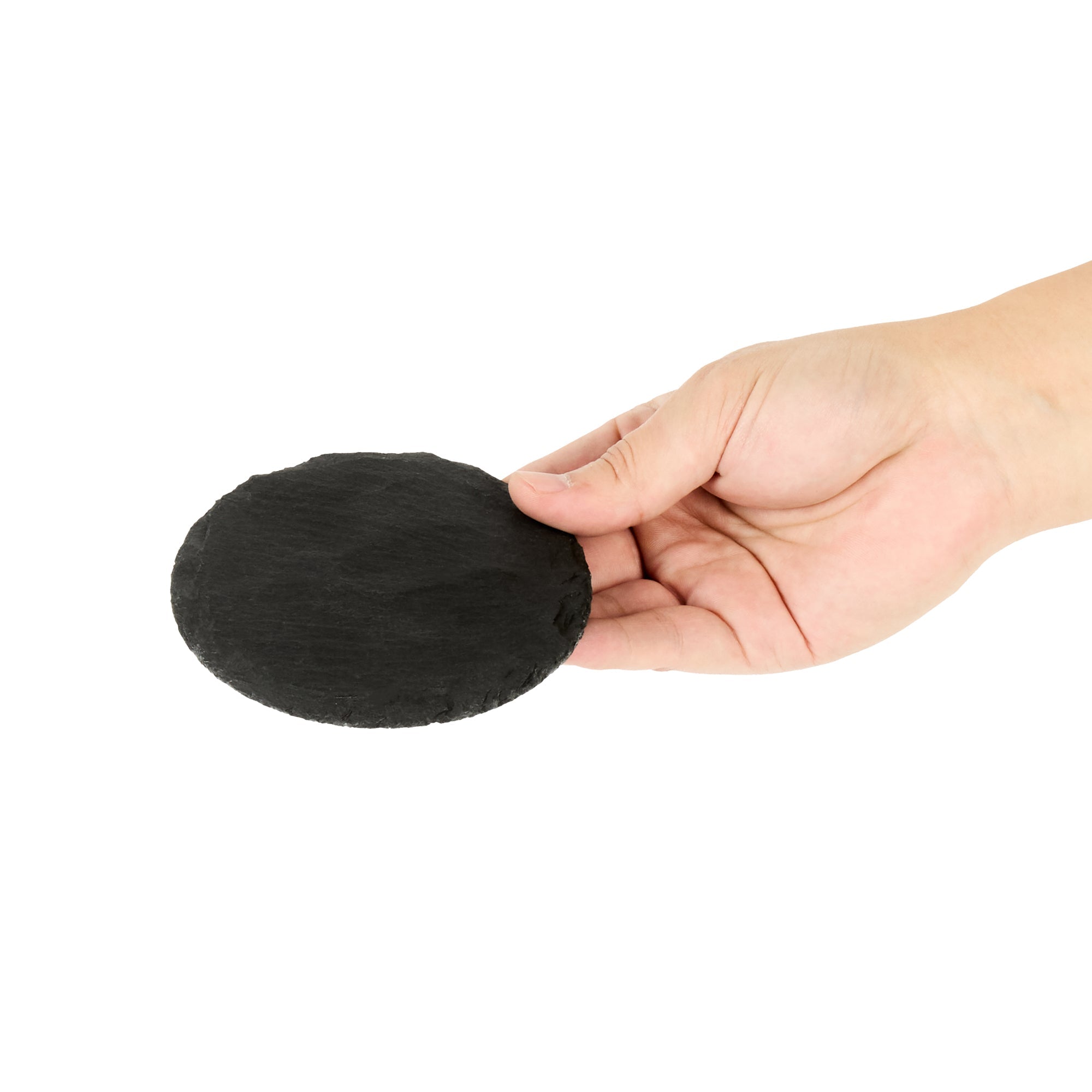 Stone Tek Round Black Slate Appetizer / Tasting Plate - 4" x 4" - 10 count box