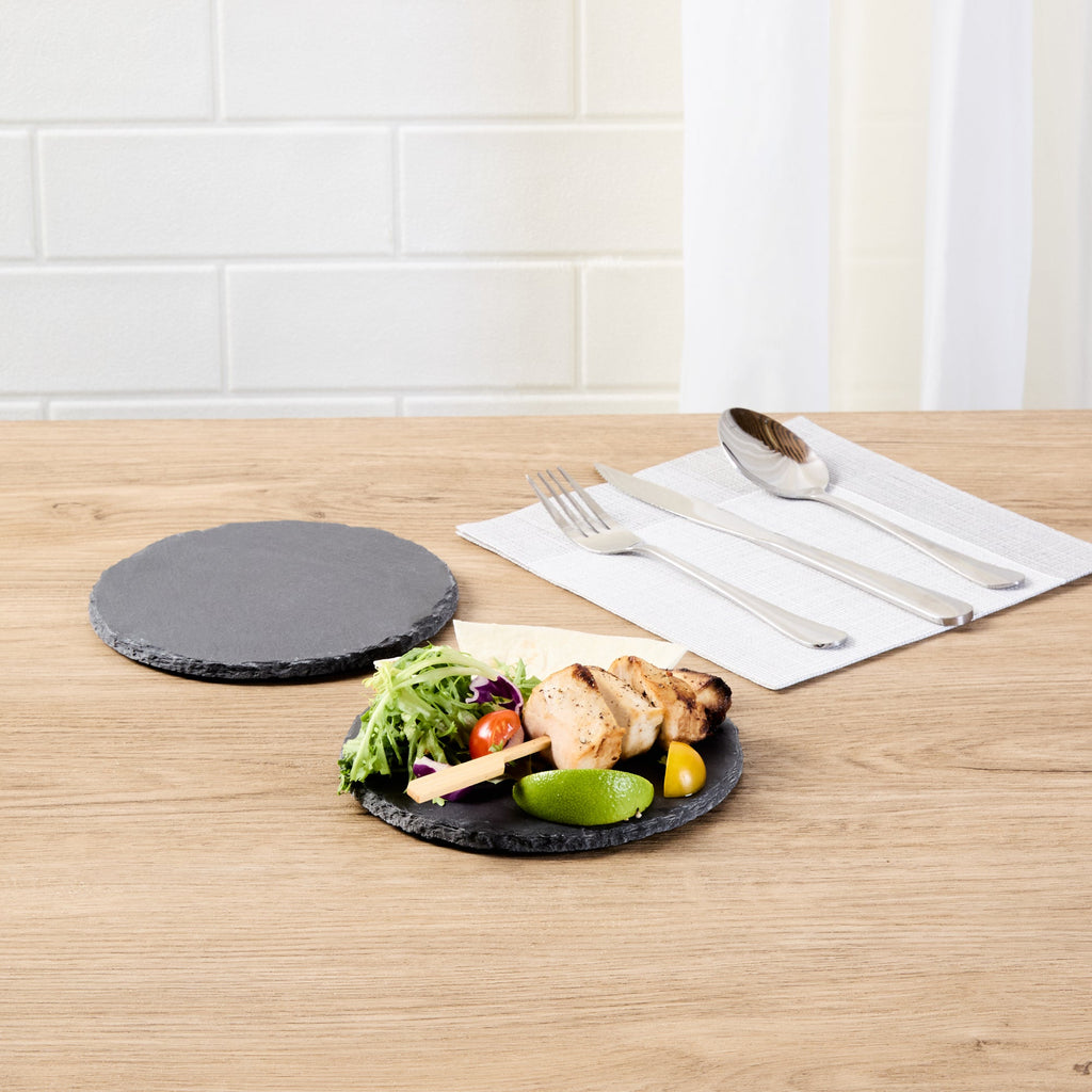 Stone Tek Round Black Slate Serving Plate - 6" x 6" - 10 count box