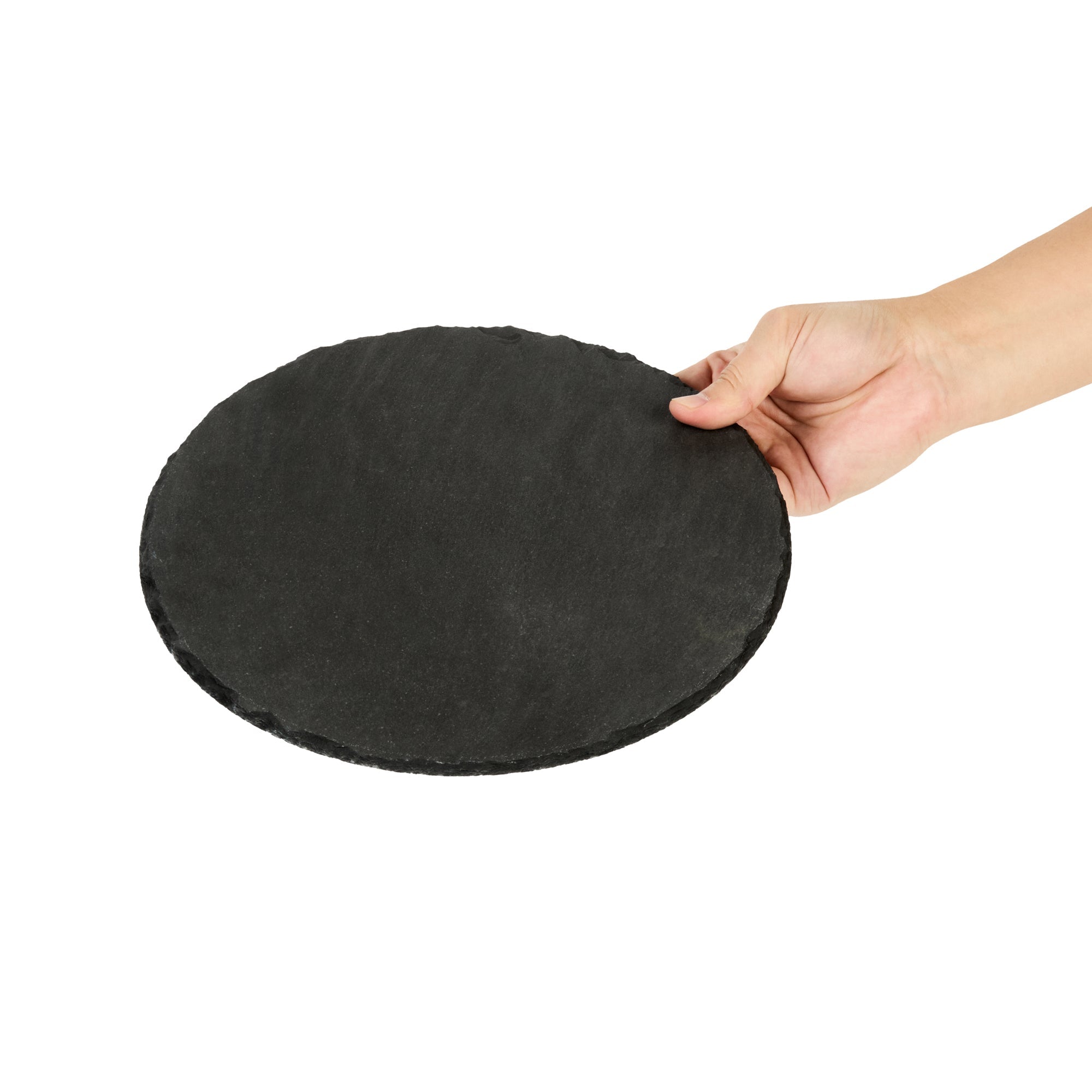 Stone Tek Round Black Slate Serving Plate - 9 3/4" x 9 3/4" - 4 count box