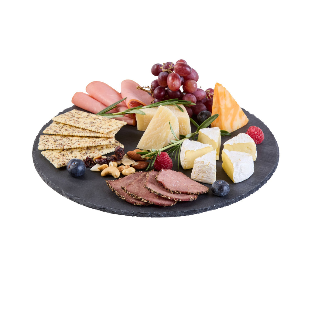 Stone Tek Round Black Slate Serving Tray - 11 3/4" x 11 3/4" - 4 count box