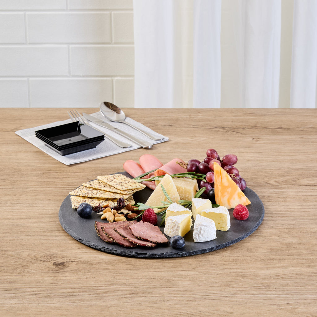 Stone Tek Round Black Slate Serving Tray - 11 3/4" x 11 3/4" - 4 count box