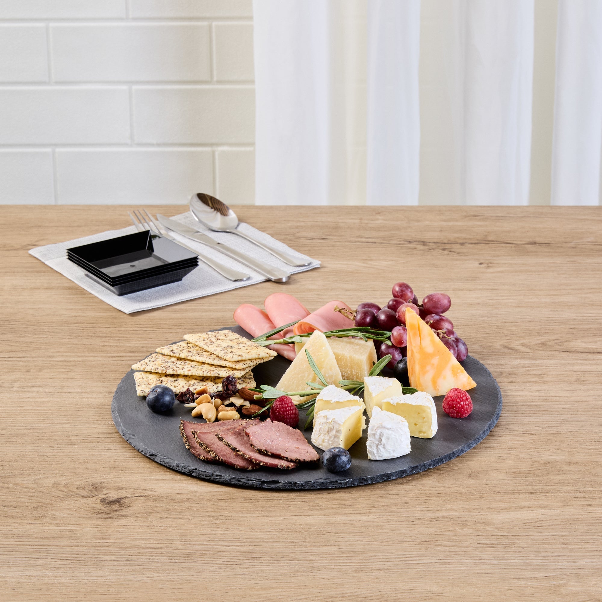 Stone Tek Round Black Slate Serving Tray - 11 3/4" x 11 3/4" - 4 count box
