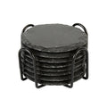 Stone Tek Round Black Slate Coaster - with Iron Holder - 4" x 4" - 1 count box