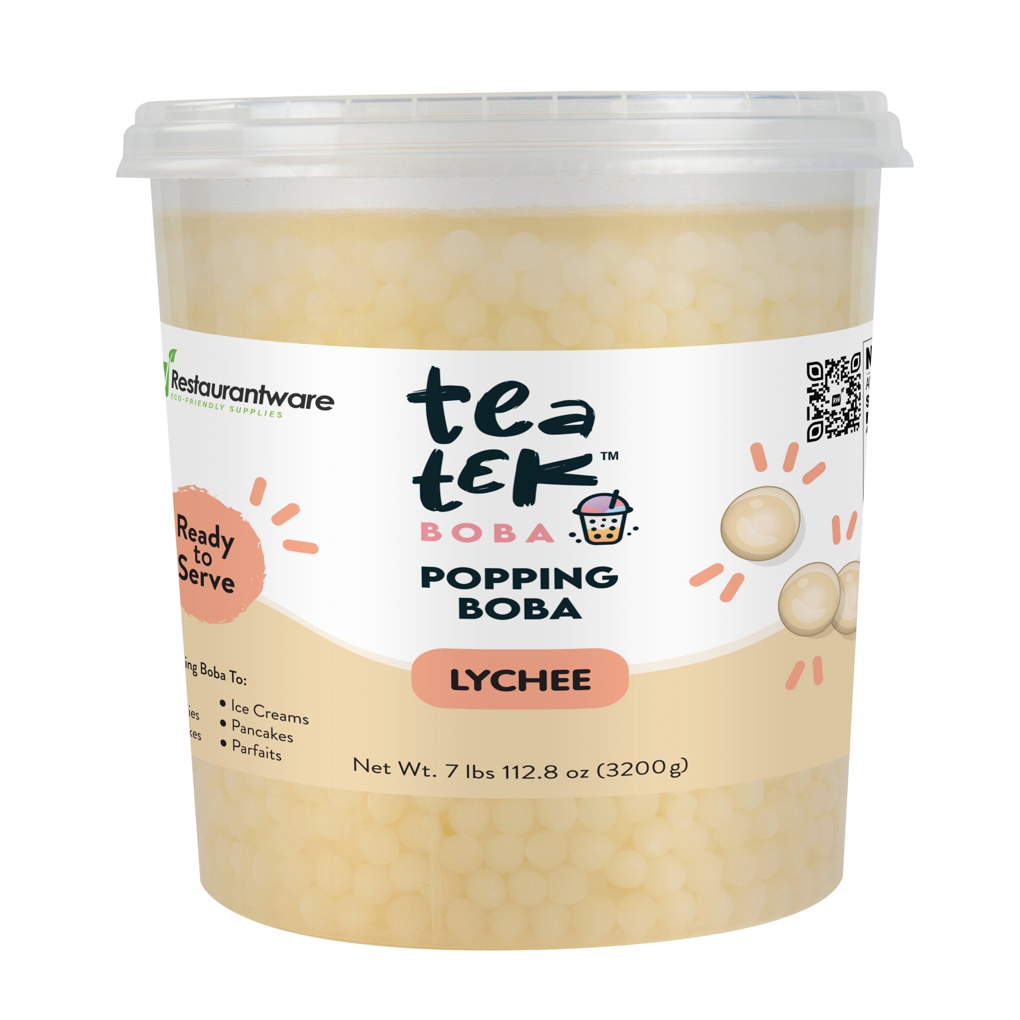 Tea Tek 7 lb Lychee Popping Boba - 4 count box