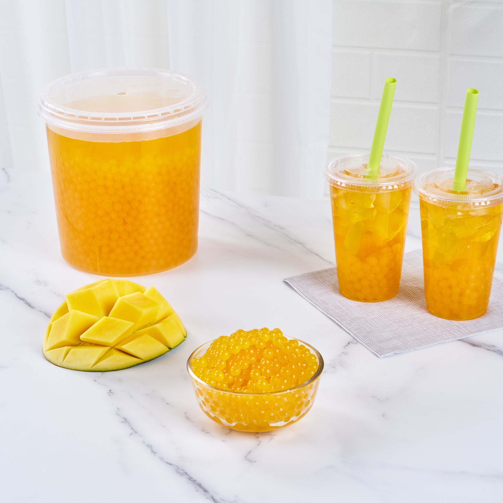 Tea Tek 7 lb Mango Popping Boba - 4 count box