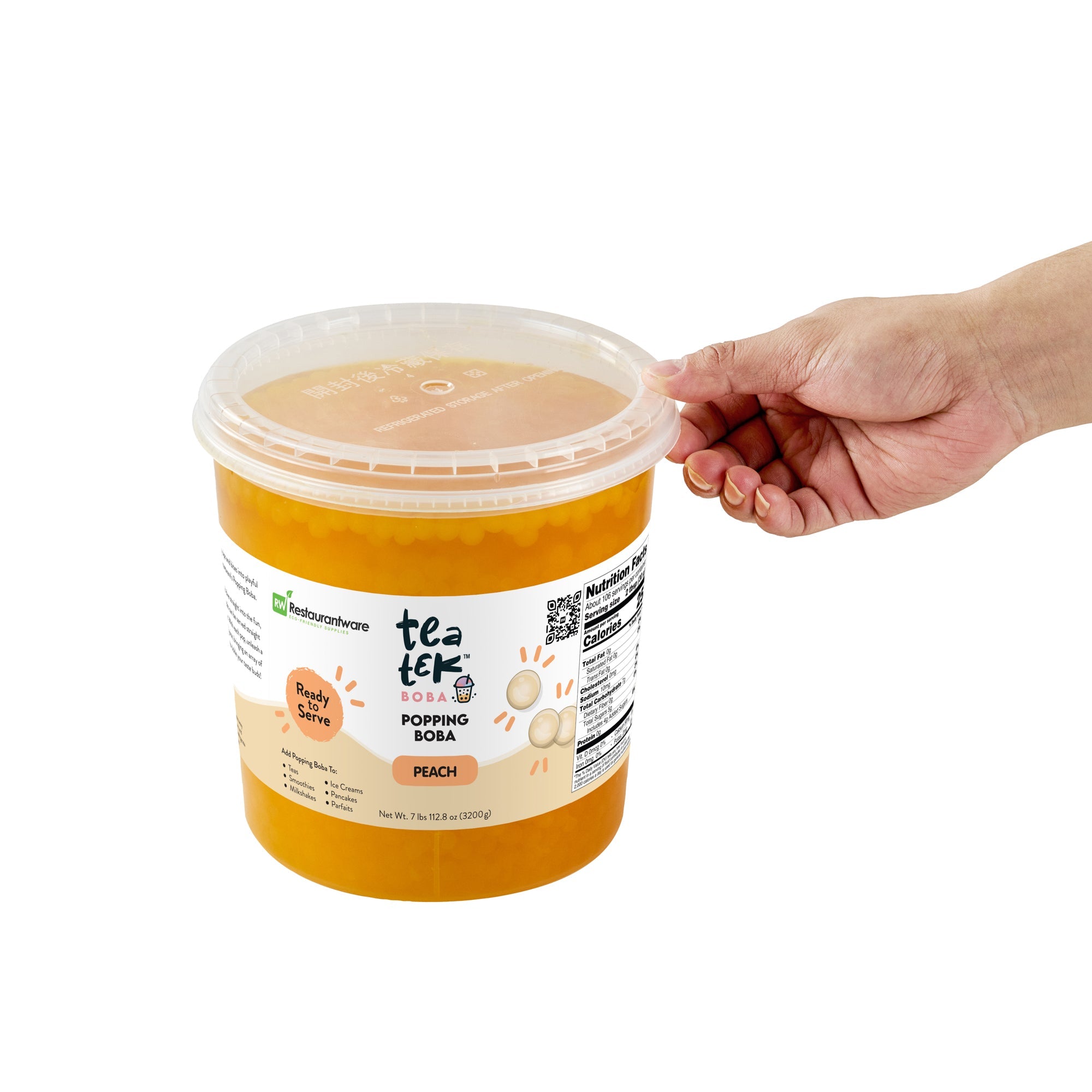 Tea Tek 7 lb Popping Boba - Peach - 4 count box