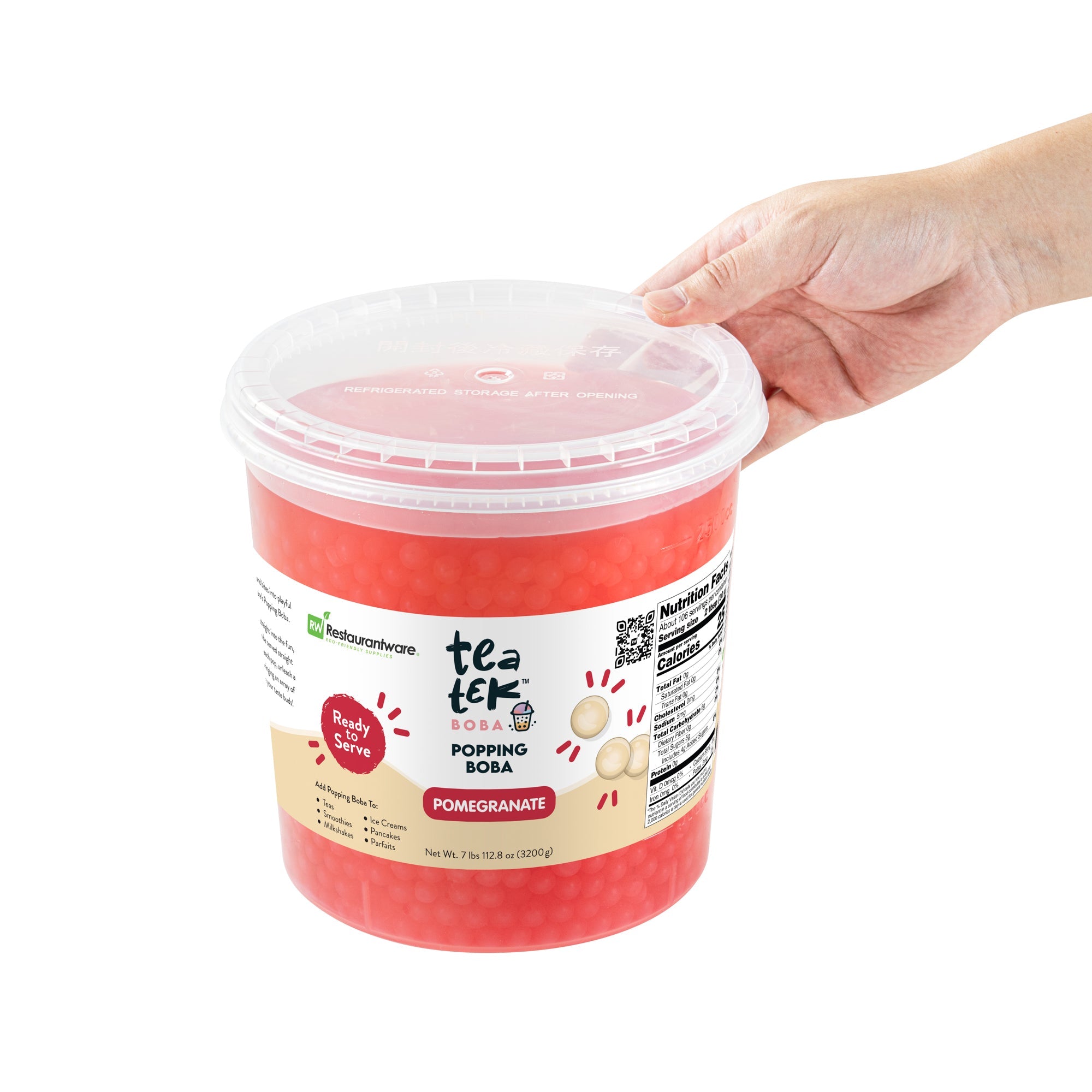 Tea Tek 7 lb Popping Boba - Pomegranate - 4 count box