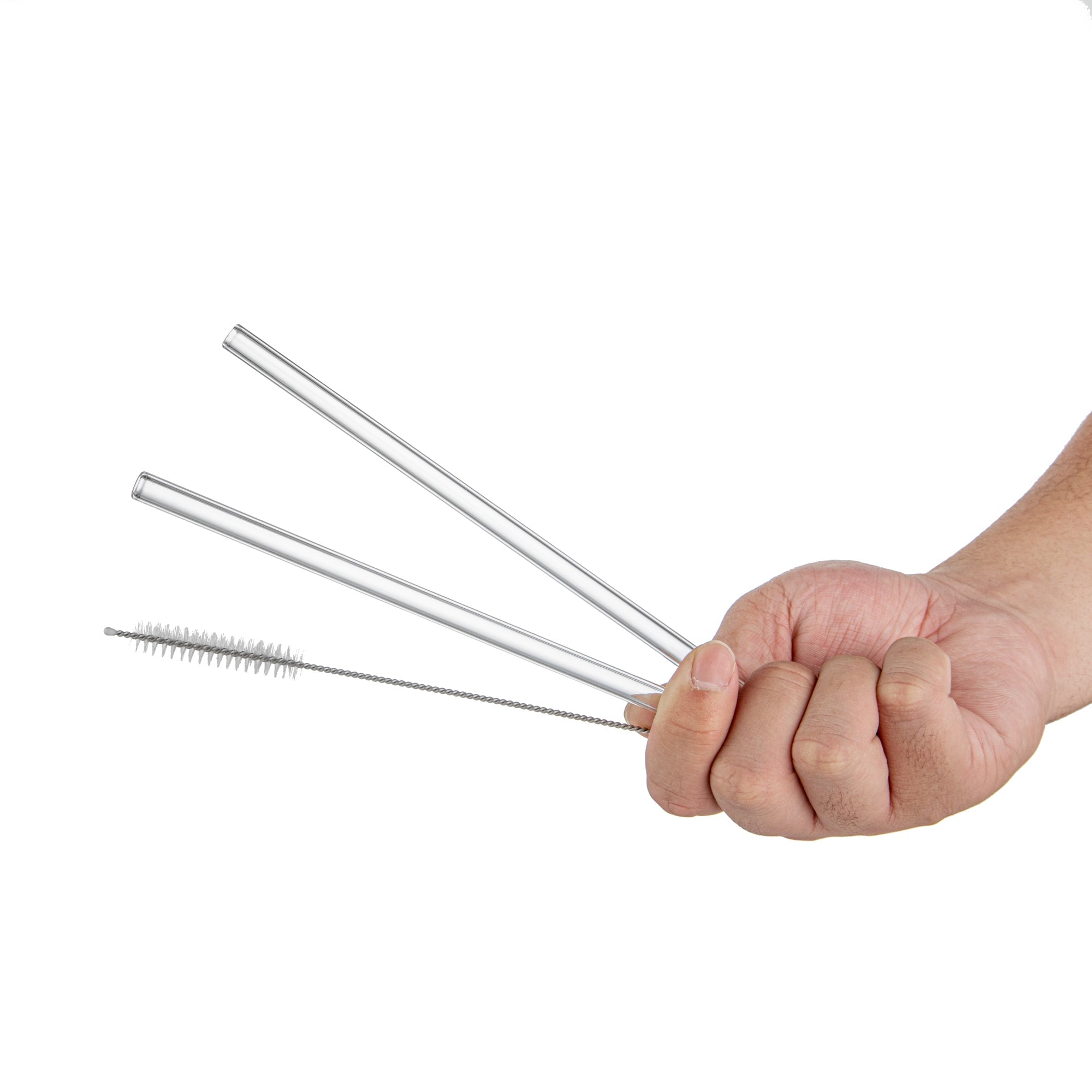 Forma Professional Clear Glass Straw - Borosilicate, with Brush - 7 3/4'' - 100 count box