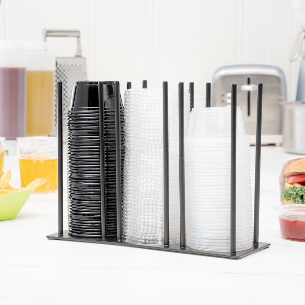 Chef 101 Black Iron Horizontal Portion Cup / Lid Organizer - 3 Section - 8 1/4" x 3" x 6" - 1 count box