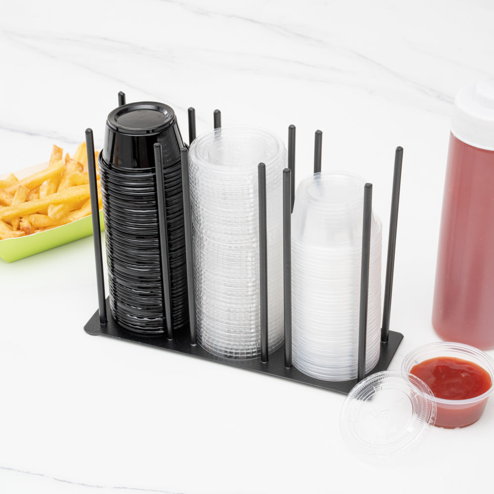 Chef 101 Black Iron Horizontal Portion Cup / Lid Organizer - 3 Section - 8 1/4" x 3" x 6" - 1 count box
