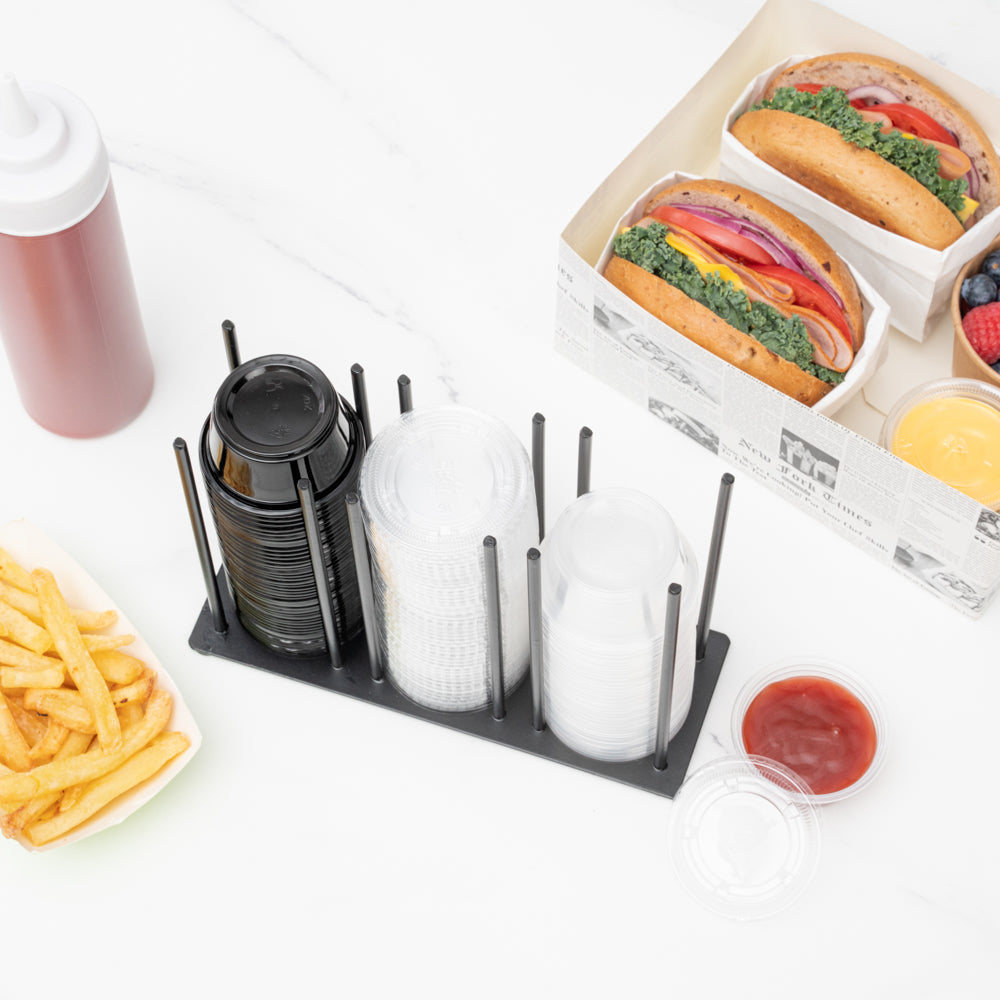 Chef 101 Black Iron Horizontal Portion Cup / Lid Organizer - 3 Section - 8 1/4" x 3" x 6" - 1 count box