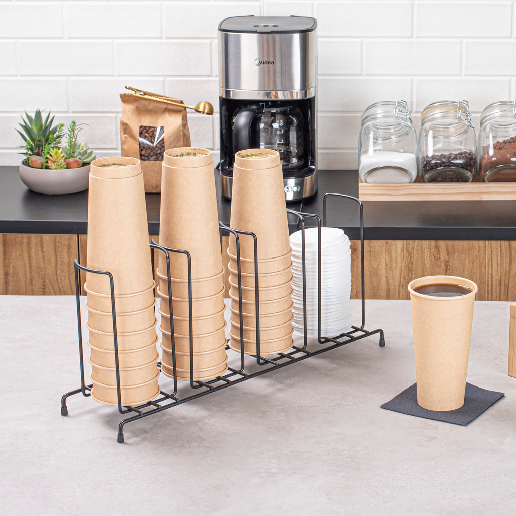 Restpresso Black Iron Cup / Lid Display - 4 Section - 18 1/2" x 8 1/2" x 5" - 1 count box