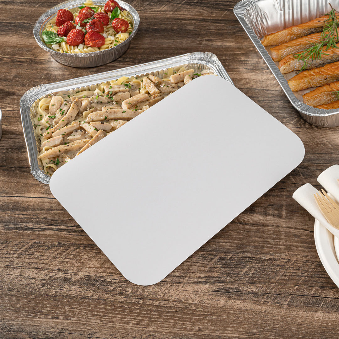 Foil Lux White Paper Flat Foil-Laminated Board Lid - Fits 4 lb Take Out Container - 100 count box