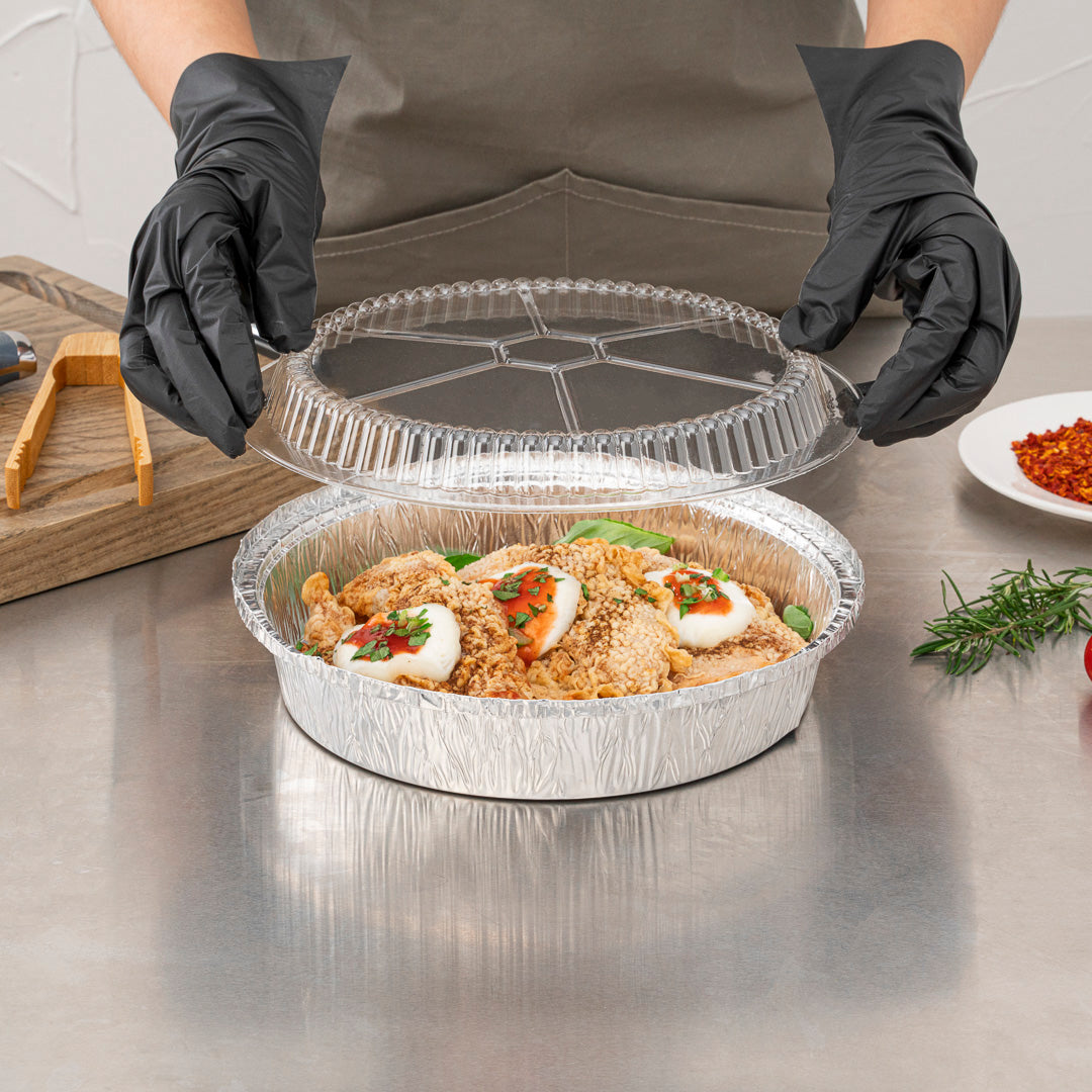 Foil Lux Round Clear Plastic Dome Lid - Fits 9" Take Out Pan - 100 count box
