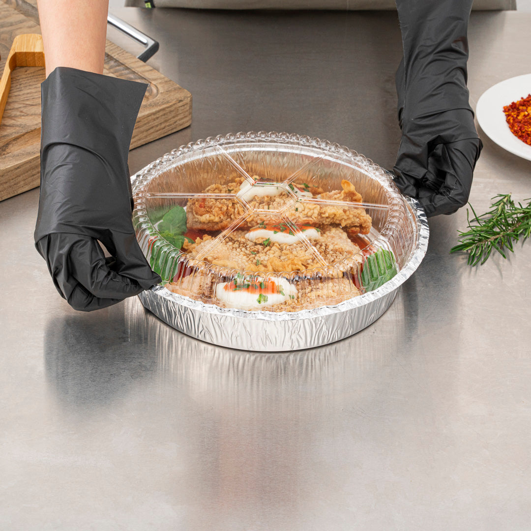 Foil Lux Round Clear Plastic Dome Lid - Fits 9" Take Out Pan - 100 count box