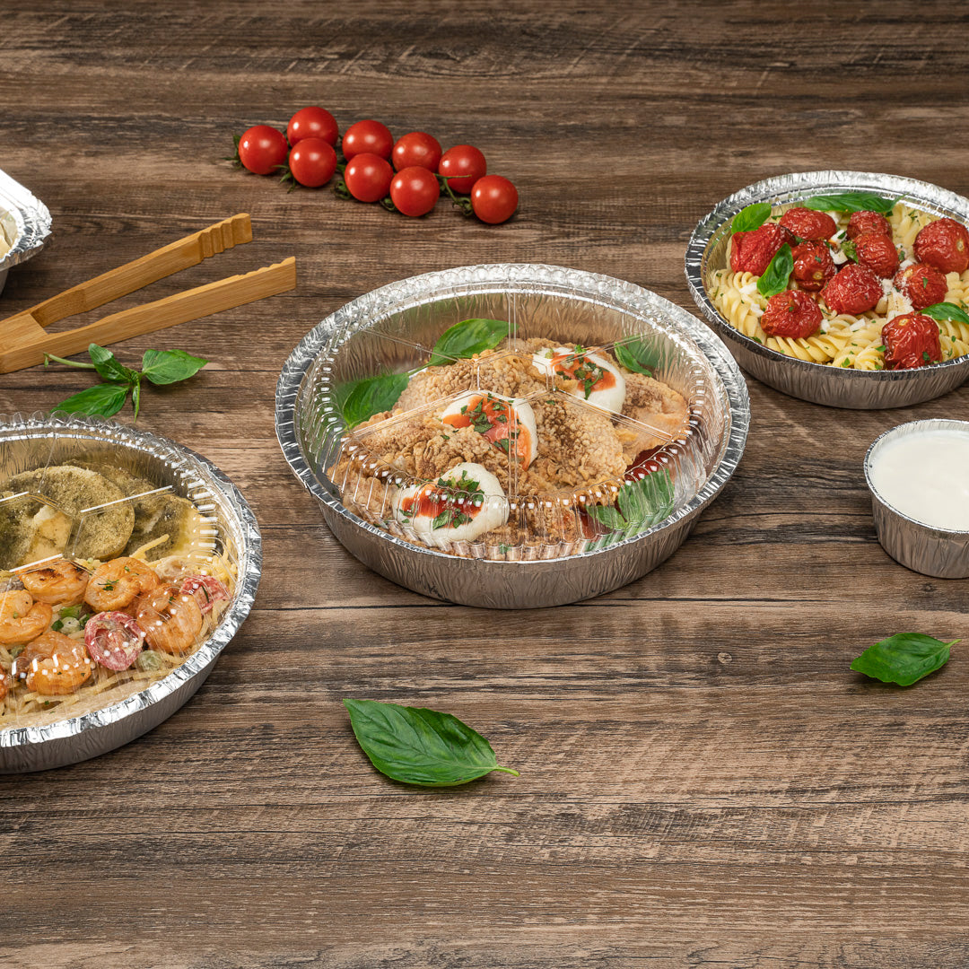 Foil Lux Round Clear Plastic Dome Lid - Fits 9" Take Out Pan - 100 count box