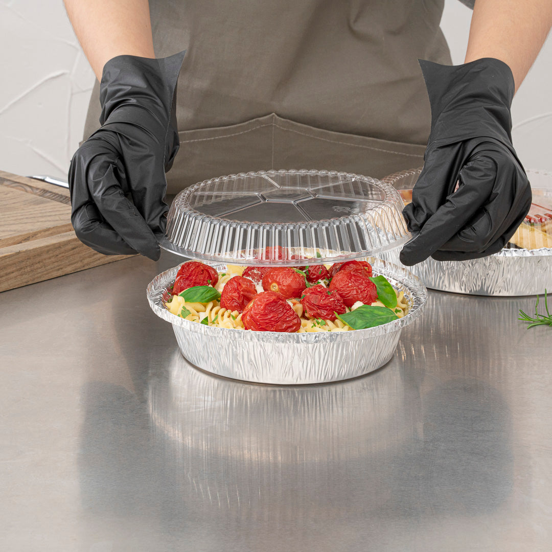 Foil Lux Round Clear Plastic Dome Lid - Fits 7" Take Out Pan - 100 count box