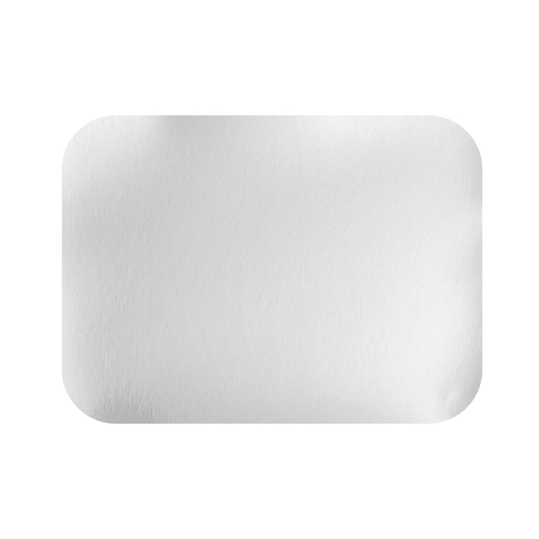 Foil Lux Rectangle White Paper Flat Foil-Laminated Board Lid - Fits 3-Compartment Take Out Tray - 100 count box
