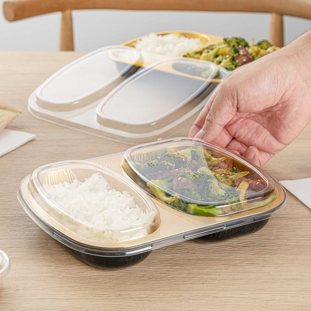 Foil Lux Clear Plastic Flat Lid - Fits 2-Compartment Foil Container - 100 count box