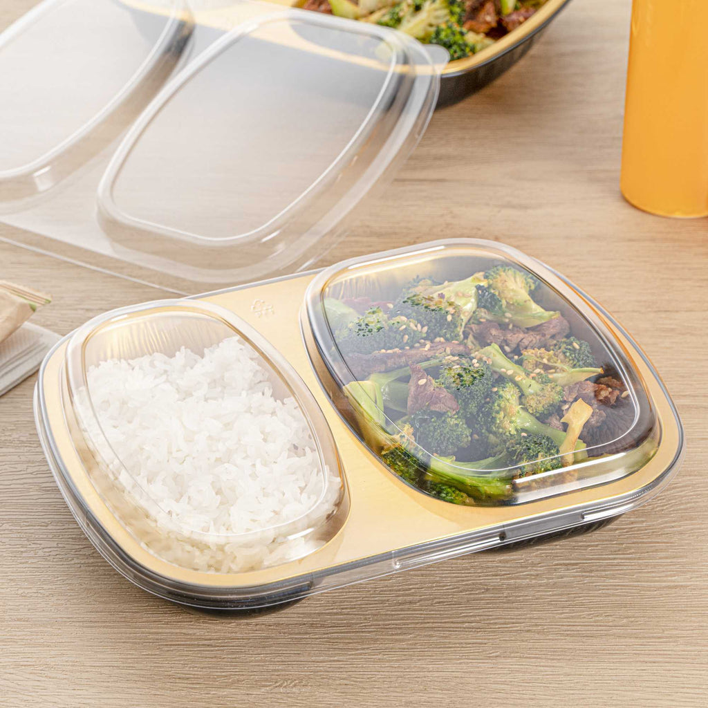 Foil Lux Clear Plastic Flat Lid - Fits 2-Compartment Foil Container - 100 count box