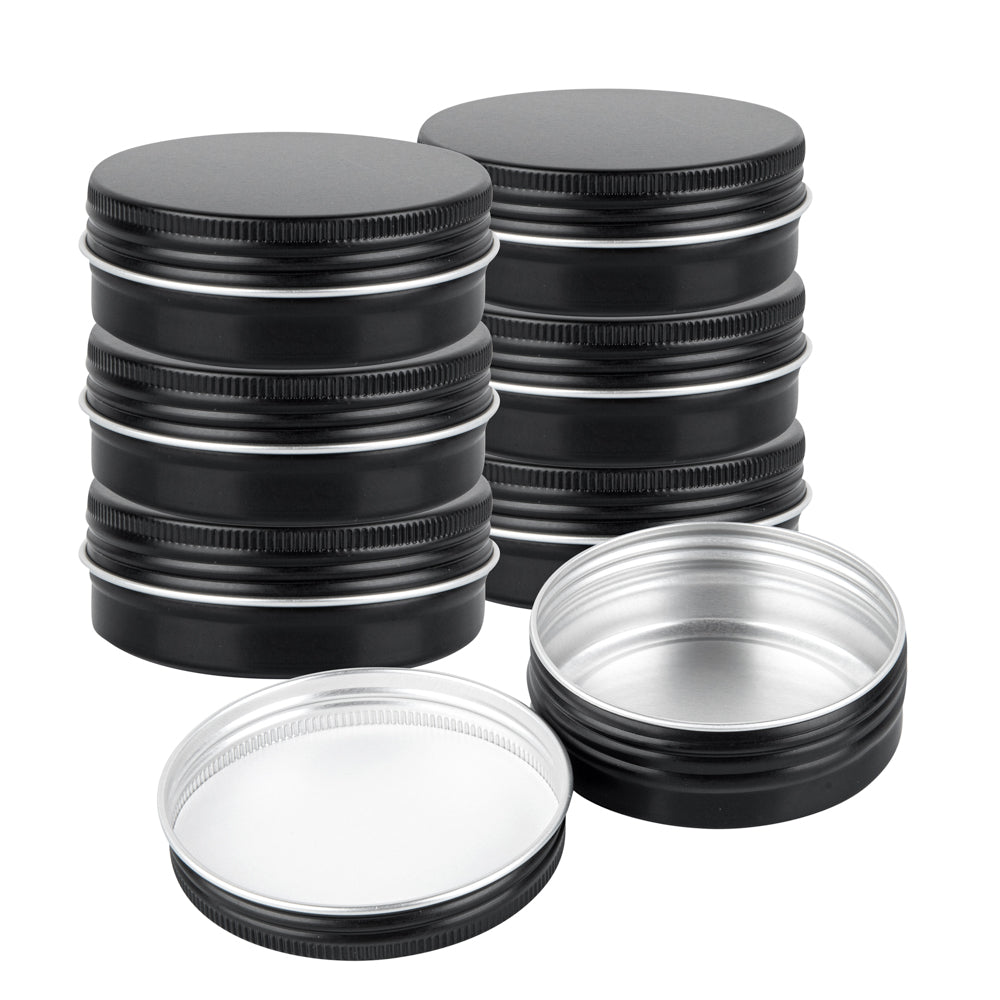 Chef 101 2 oz Round Black Tin Container - with Screw Lid - 100 count box